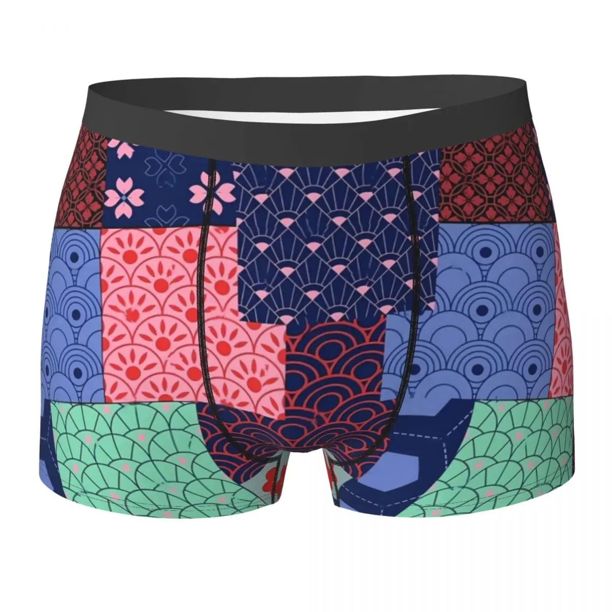 Patchwork Print Underwear Japanese Waves and Flowers Male Underpants Comfortable Boxer Shorts Trenky Shorts Briefs Plus Size