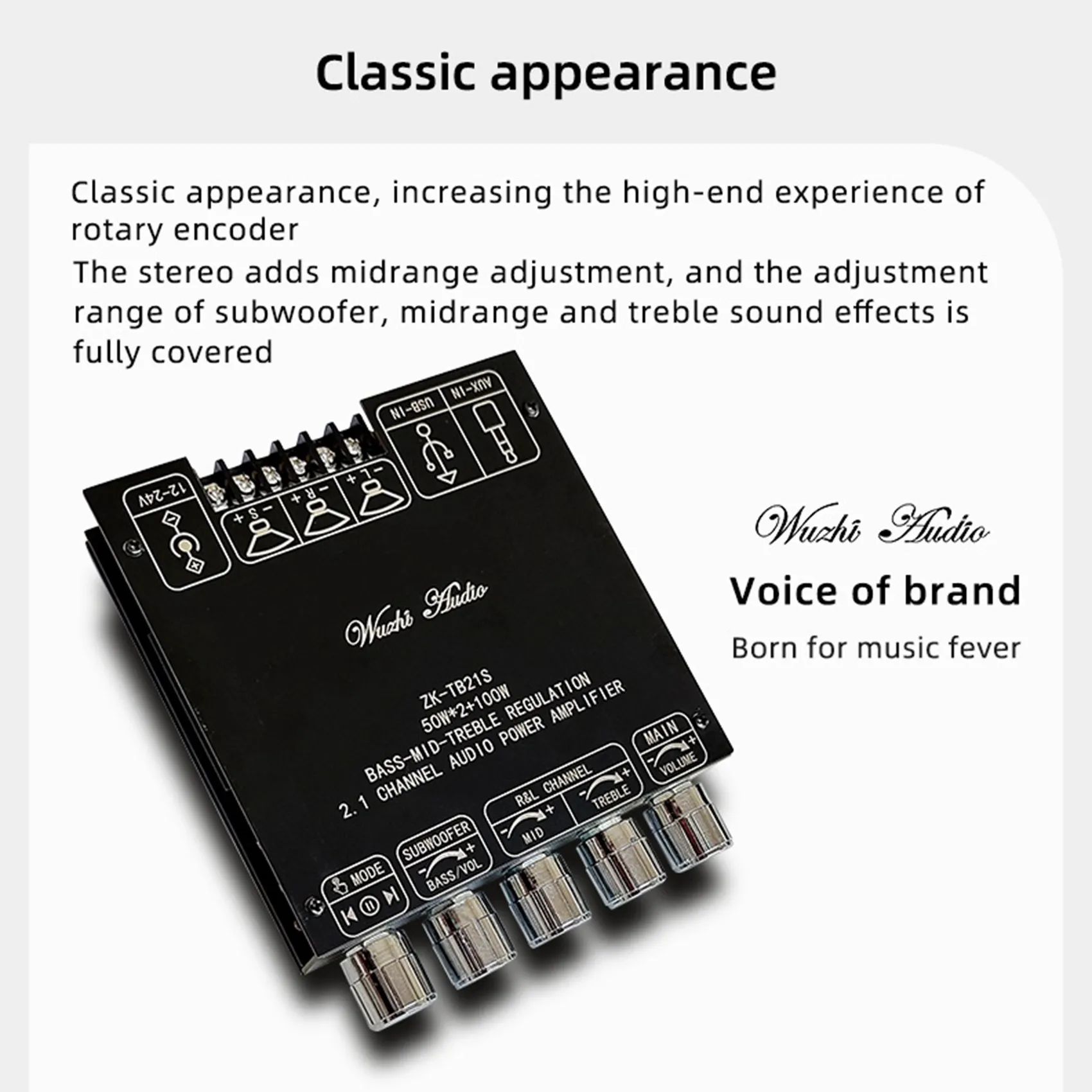 Placa amplificadora de receptor de Audio estéreo, módulo Amp de 5,1 canales para altavoces TPA3116D2 50Wx2 + 2,1 W, Bluetooth 100, ZK-TB21S