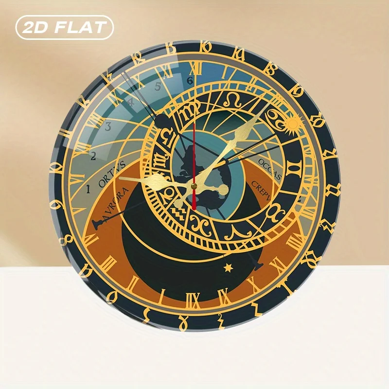 Prague Astronomical Round Silent Acrylic Wall Clock,Non-Ticking,for Home Decor,Office,Classroom,Living Room,Bedroom,Kitchen,Gift