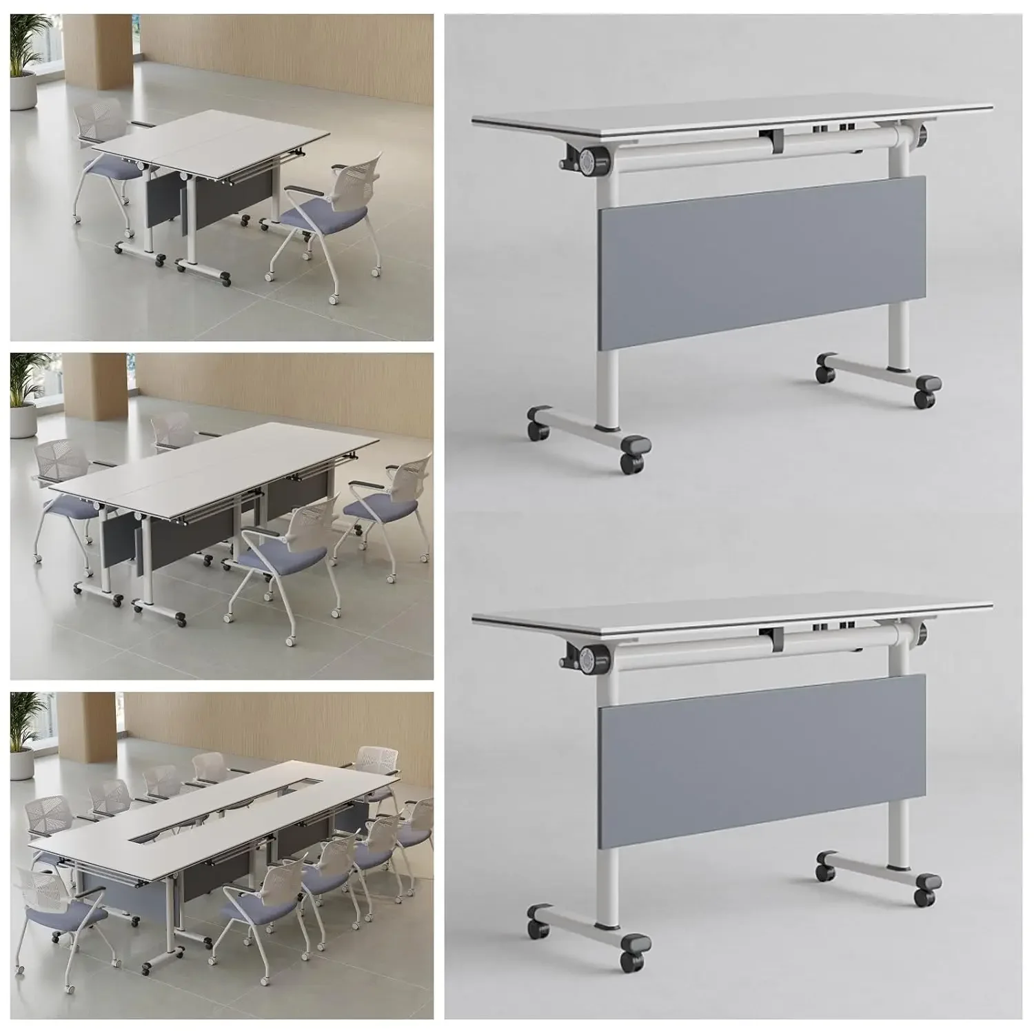 Folding Flip-Top Mobile Conference Table with Wheels Rectangular Training Seminar Classroom Modular, Custom
