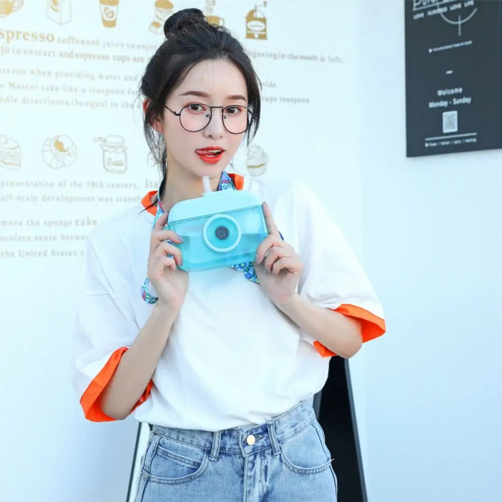 

Simple Sealed Camera Straw Cups Anti Fall Dustproof Kids Water Bottle Cartoon Plastic Drinking Kettle Children