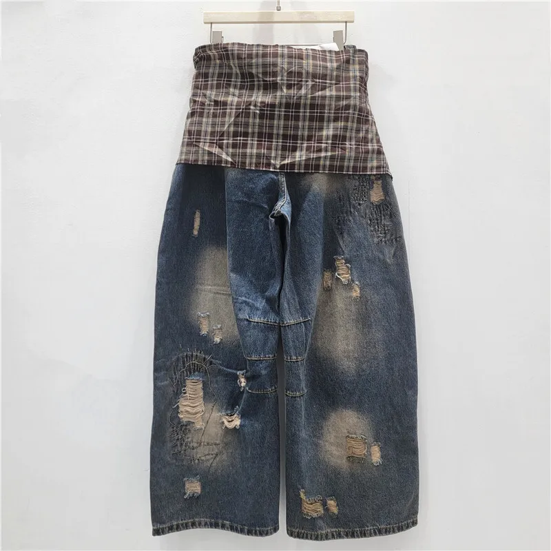 HKSH Lente Herfst Nieuwe Vrouw Jeans Ripped Verontruste Patchwork Contrast Kleur Amerikaanse Retro Streetwear Y2K Denim Broek HK14422