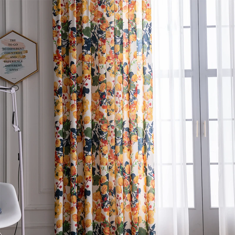 American Floral Window Curtain for Living Room, Customized Curtains for Bedroom, Balcony Door Dormitory Drapes, Home Decor