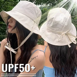 Ins Summer Drawstring Fisherman Hat Solid Color Simple Cotton Bucket Cap Fashionable Japanese Girl Outdoor Sun Hats Sunshade