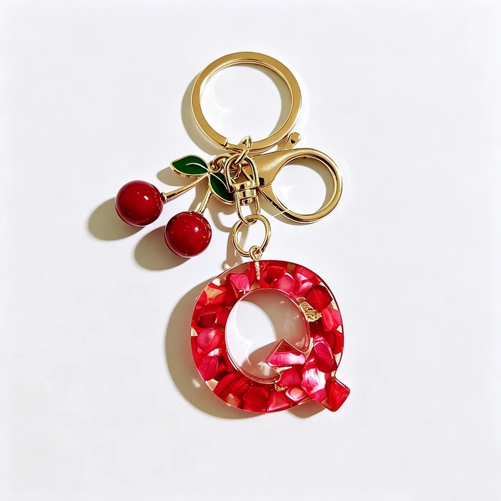 Bag Charm Resin Cherry Decoration Keychain Initial Letter Keychain Fashionably Designed Resin Keychain For Handbags Car Key