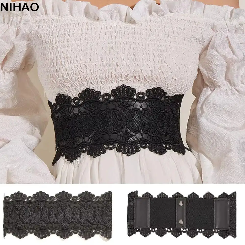 Personalidad PU cuero encaje Cummerbunds cintura alta elástico mujer pretina vestido faja cintura ancha vestido