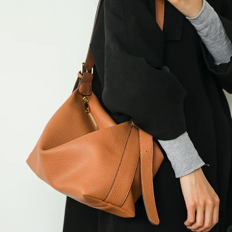 Large-size High Quality Leather Lady Shoulder Crossbody Women Trend Totes Solid Luxury Soft Leather Handbag Fashion Female Bags