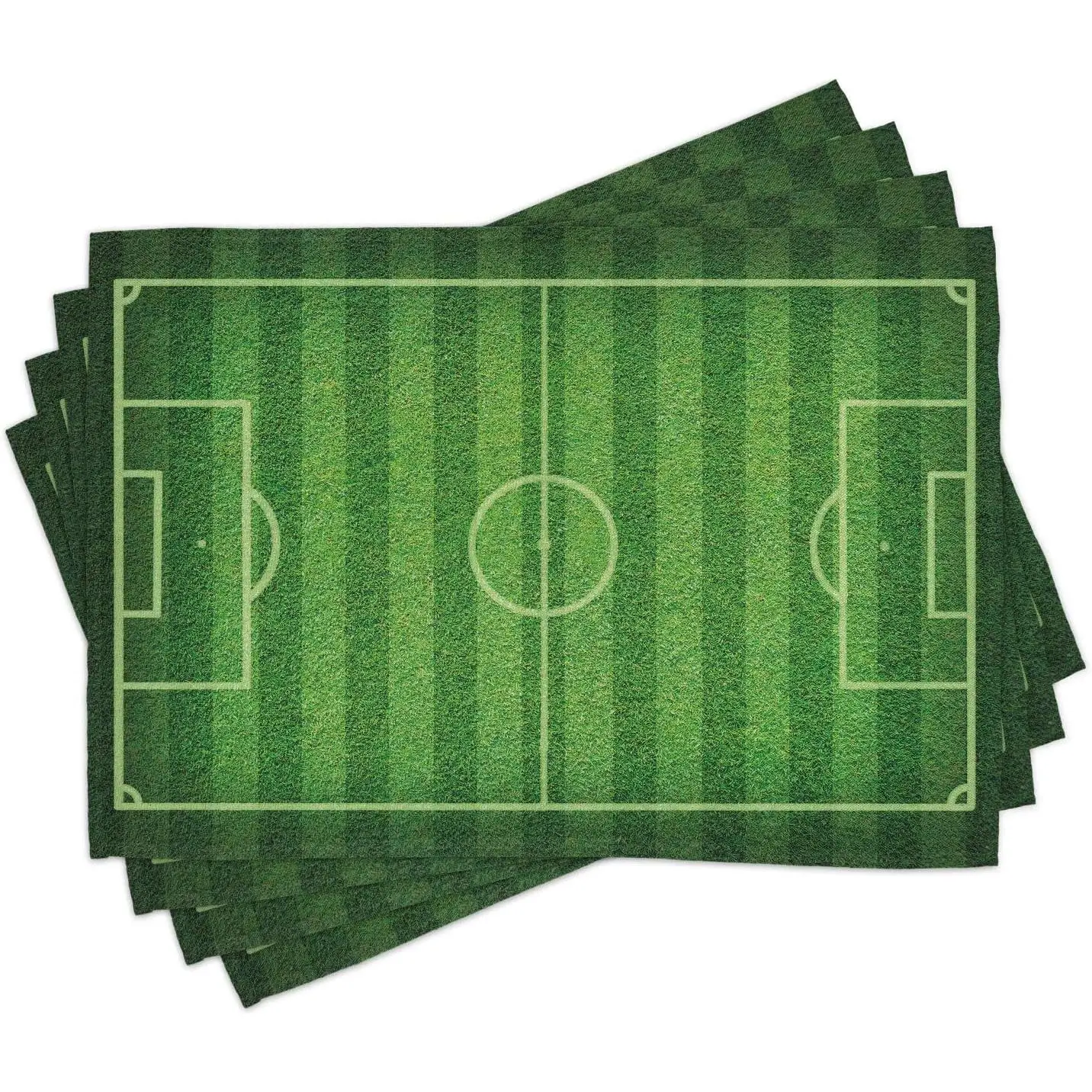 Sports Place Mats Set of 4 Realistic Green Grass Soccer Field Theme Sports Hobby Competition Field Washable Fabric Placemats