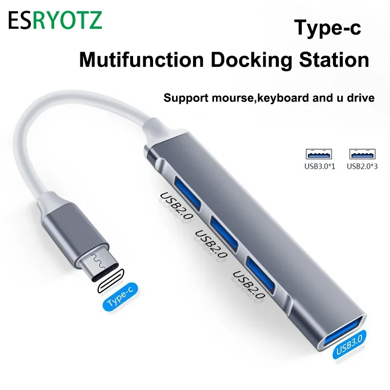 

USB Type C HUB MINI USB2/3 Multi 4 Port 4 in 1 Aluminum Alloy Splitter Adapter OTG For Samsung Macbook Pro Air PC Notebook