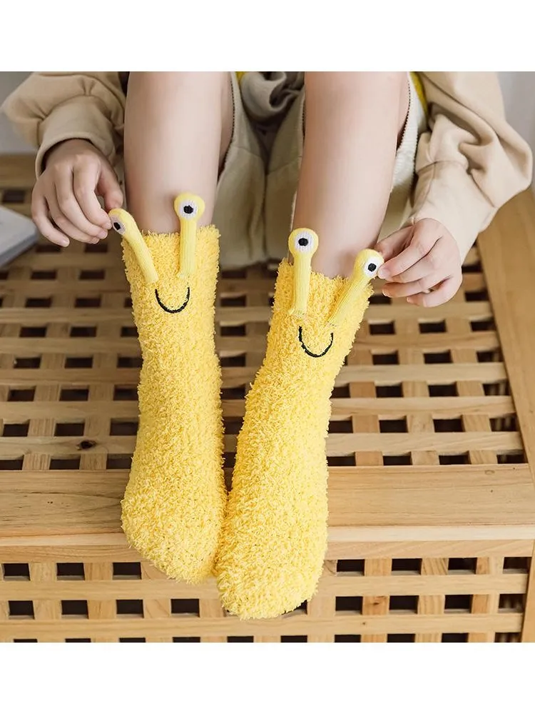 Chaussettes longues épaisses Kawaii pour bébés filles, bas de princesse pour enfants, résistants au froid, dessin animé d'escargot mignon, grands yeux chauds, Campand'hiver