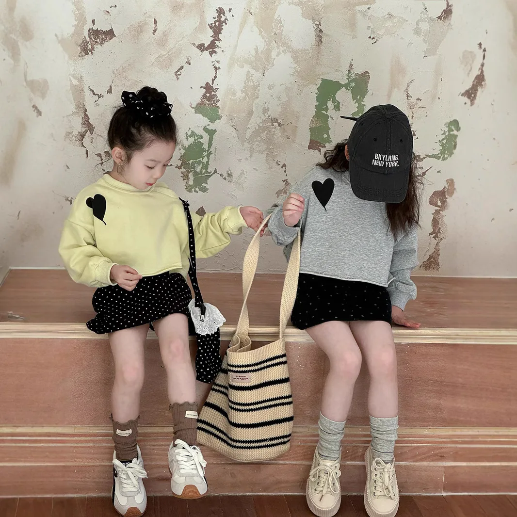 Children Clothes Set Girls 2025 Spring New Korean Style Hoodie Baby Short Top Irregular Personality Solid Color Split Skirt