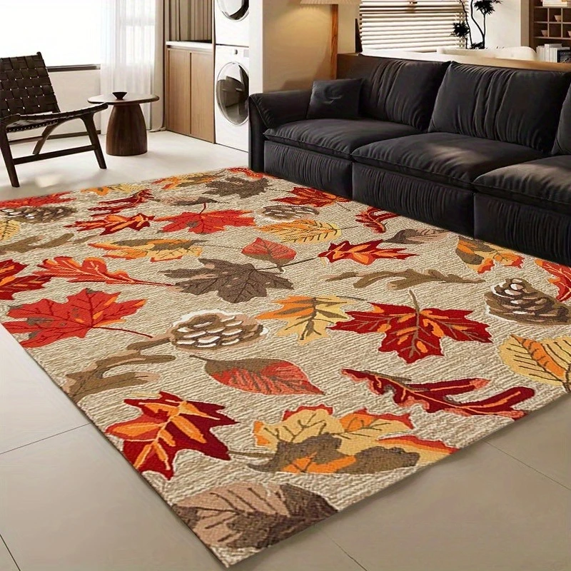 Ginkgo Leaf Autumn Harvest Rectangle Outdoor Area Rug Mixed Fall Foliage Berry Printed Floor Carpet Warm Patio Living Room