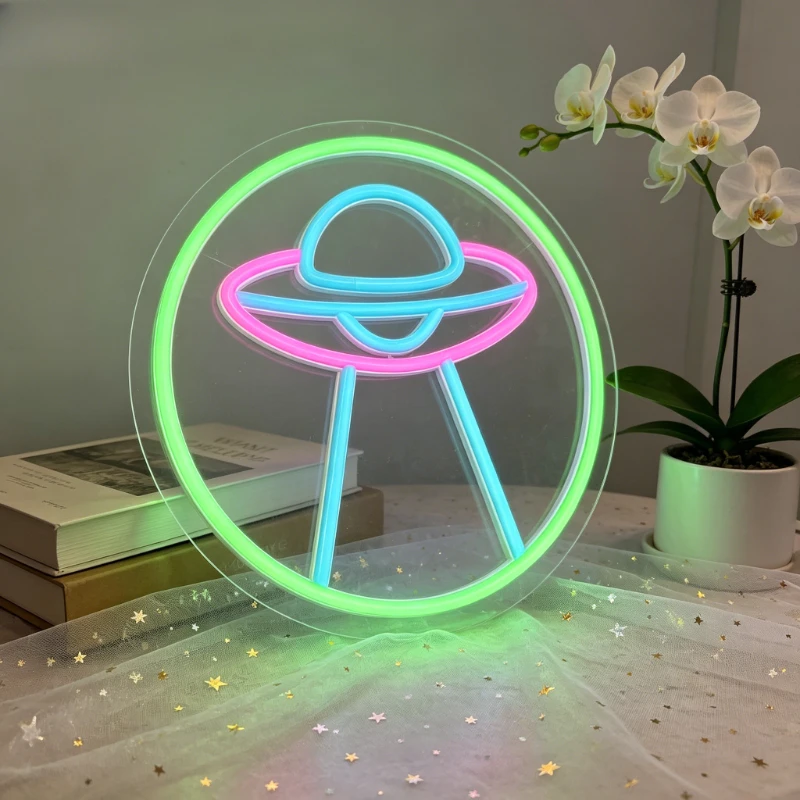 

UFO Spaceship LED Neon Sign for Bedroom Living Room Gaming Room Home Decor Sci Fi Fantasy Lighting Creates Dreamy Atmosphere