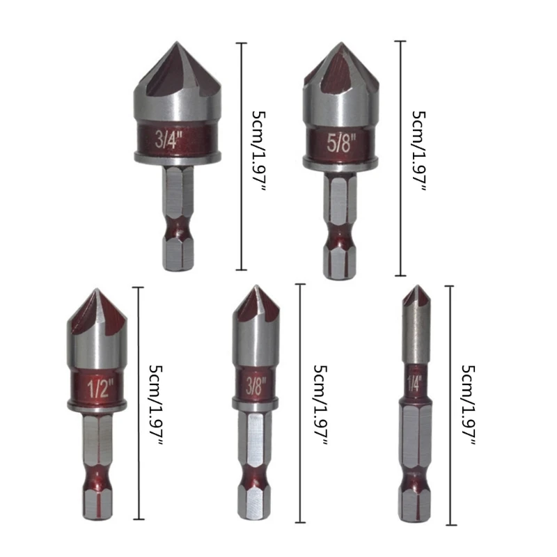 5pcs Hexagonal Handle Countersink Drill Bit Set Woodworking Chamfering Set