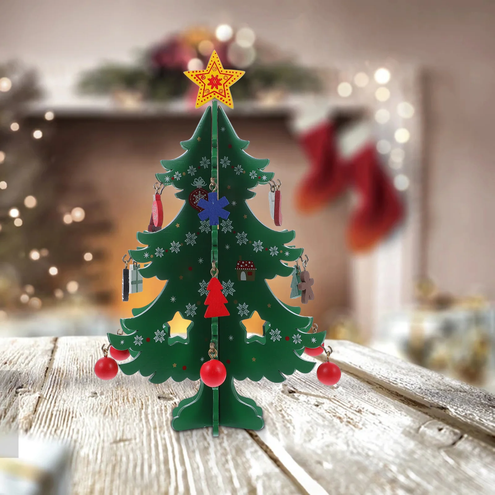 

3D Wooden Christmas Tree Decoration Mini Tabletop Xmas Ornament for Home Window Living Room DIY Party Decor Bright Reusable