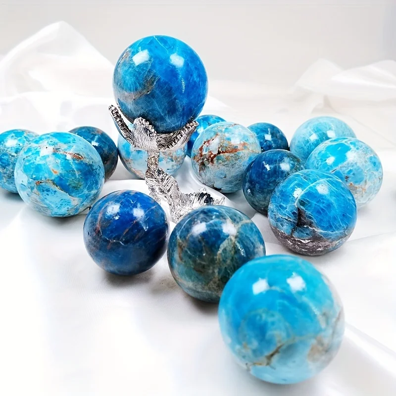 Natural Crystal Blue Phosphorous Crystal Ball - Blue Apatite Exquisite Crafts Reiki Polished Gem Ball Gift F161