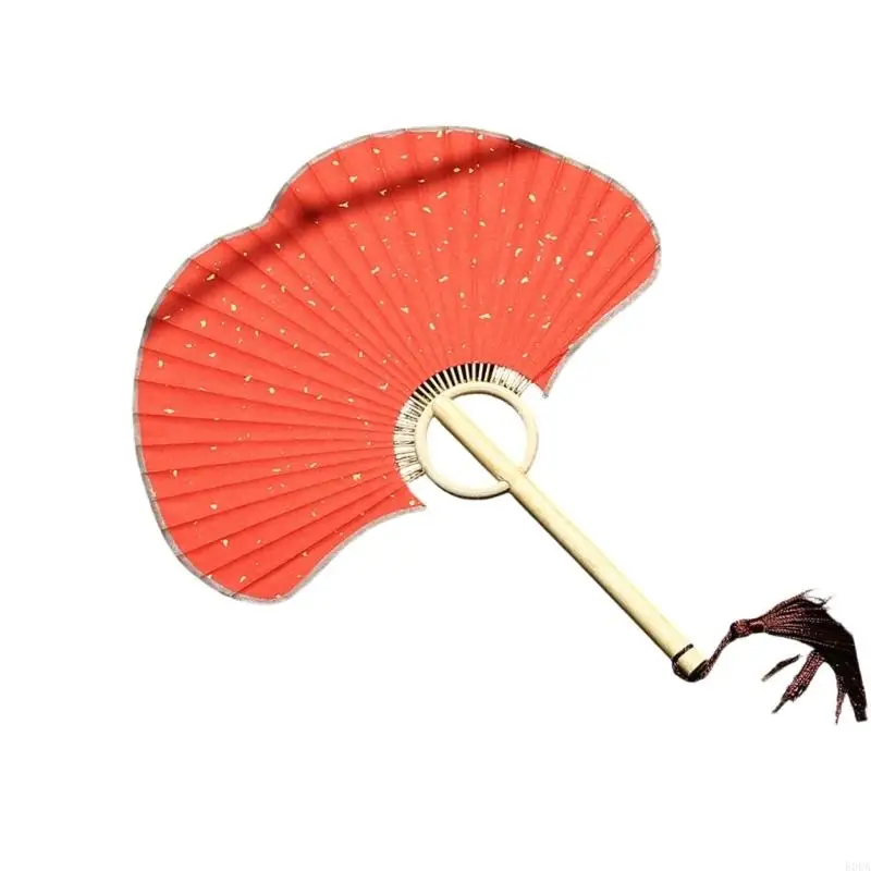 Ginkgos Rice Paper Fan Round Handheld Fan Chinese Styles Hand Fan for Wedding 