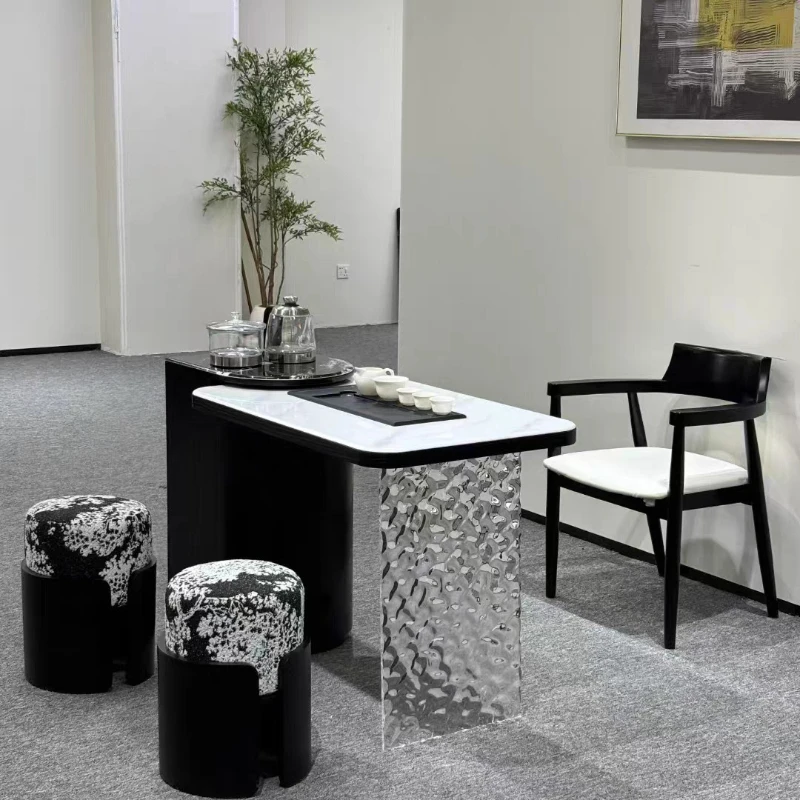 

Nordic modern office small apartment household balcony living room acrylic suspended solid wood supercrystalline stone tea