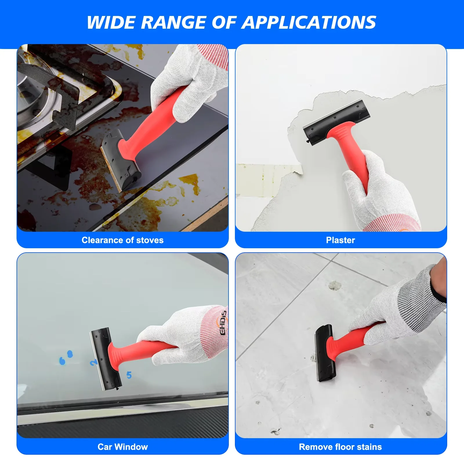 EHDIS 4'' Razor Scraper Car Window Film Glue Cleaner Blade Tint Ceramic Glass Wrap Sticker Remover Kitchen Home Squeegee Tool