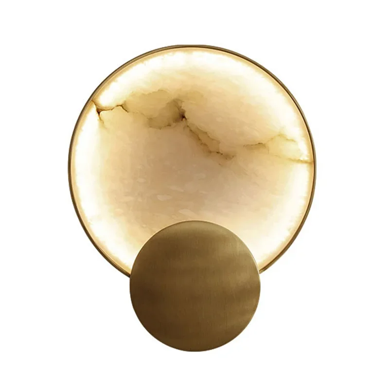 

Round Marble Wall Lamp High-Grade Copper Indoor Lighting Living Room Bedroom Study Modern Minimalist Led Decor for Home