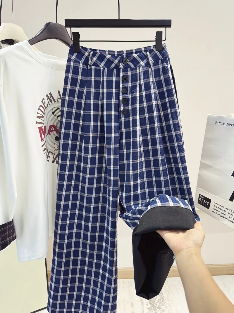 

Checkered Pants Women's Casual Pants Loose Wide Leg Pants Women's Lazy Autumn and Winter Look Slim Checkered Wide Leg Pants Long