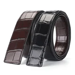 Mens belt Natural crocodile skin No Buckle Belt Matte double-sided Belt Plate buckle Belt genuine leather alligator belt for men