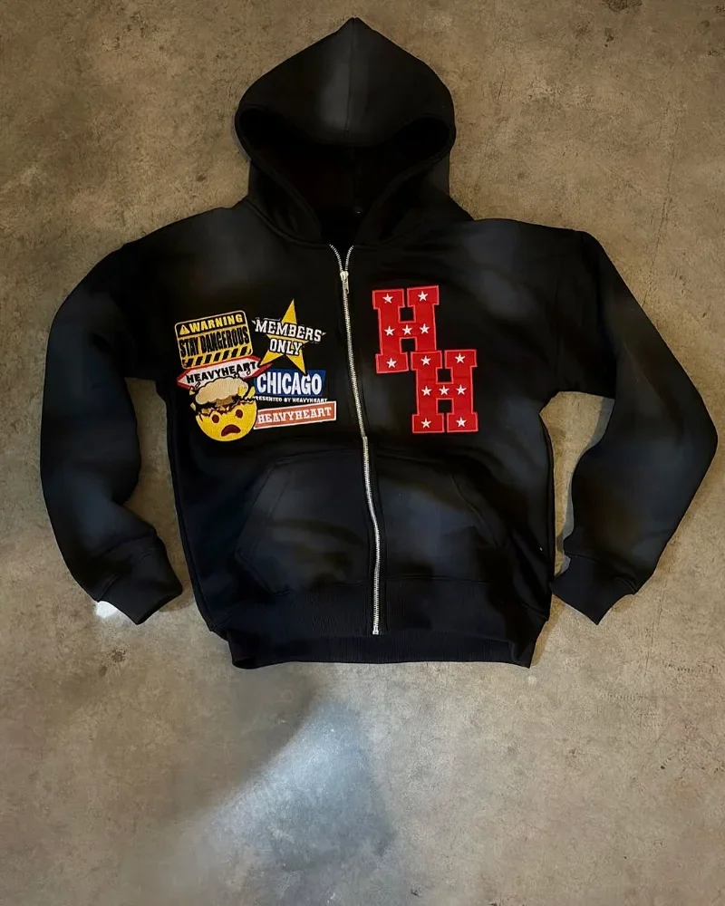 

Men's Hip Hop Zipper Hoodie Harajuku Letter Design Sweatshirt European and American Street Fashion Casual Personalized Suit