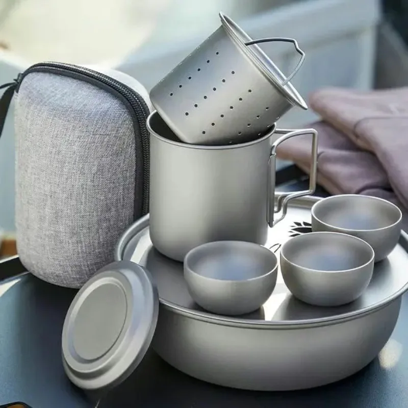 

Pure Titanium Eagle-Mouth Outdoor Camping Tea Maker - Travel Portable Kung Fu Tea Set (Incl. Storage Bag)