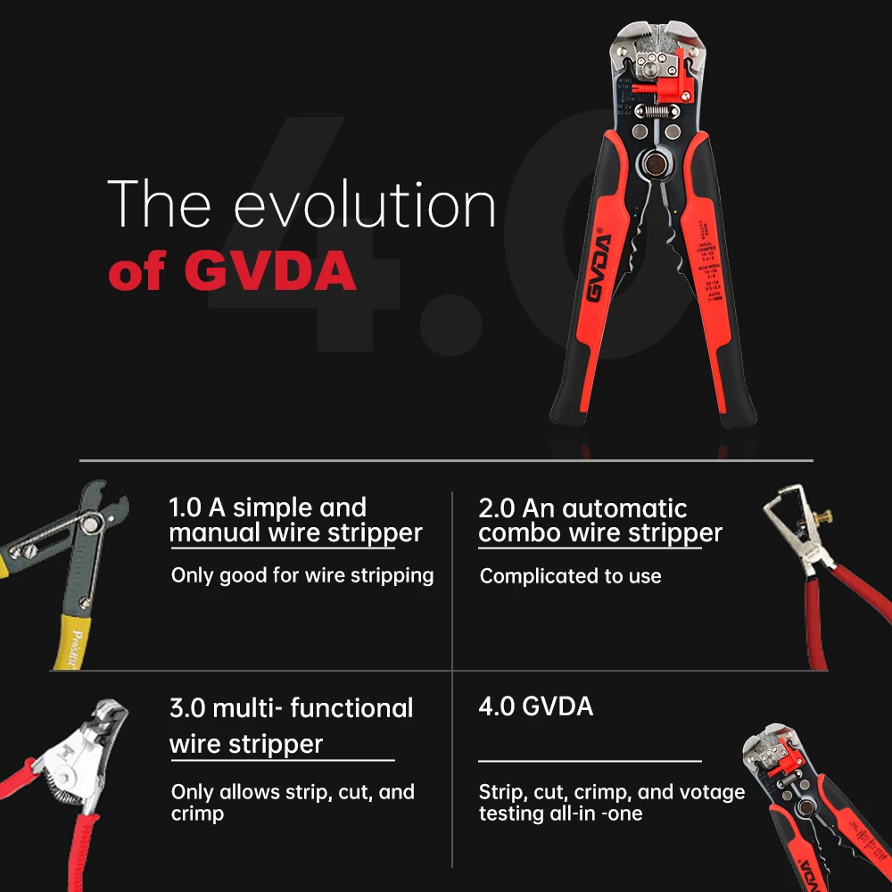 GVDA 4 in 1 Wire Stripper Multifunction Wire Cutter Cable Cutter Crimper NCV Voltage Tester Automatic Crimping Stripping Plier