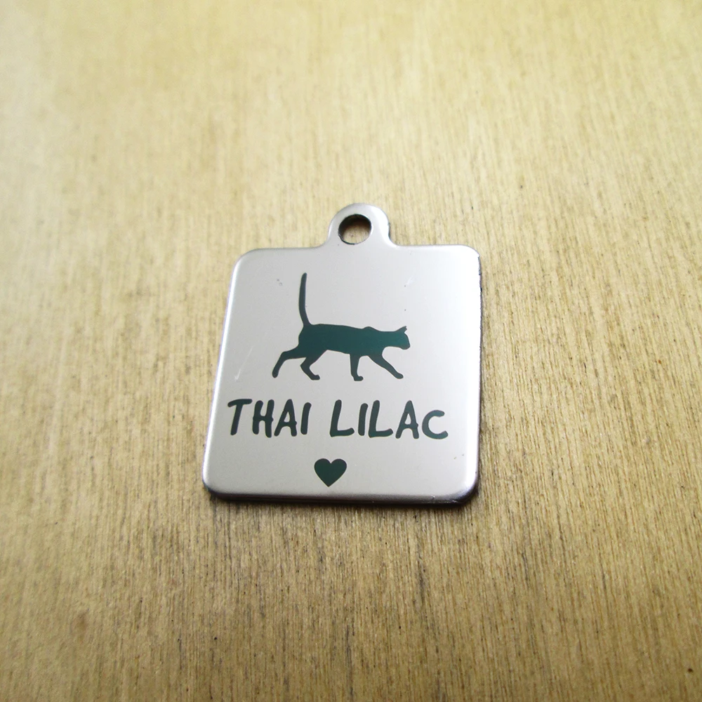 20pcs--Thai Lilac pet mimi stainless steel charms Laser Engraved DIY Charms Pendants