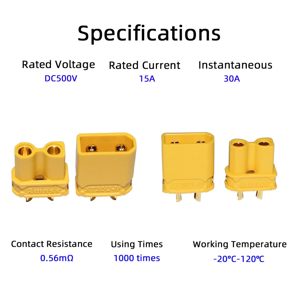 Amass XT30 Connectors xt30 Female and Male Connector Plugs with 2 Pieces Shrink Tubing for RC Car/Boat/LiPo Battery XT30