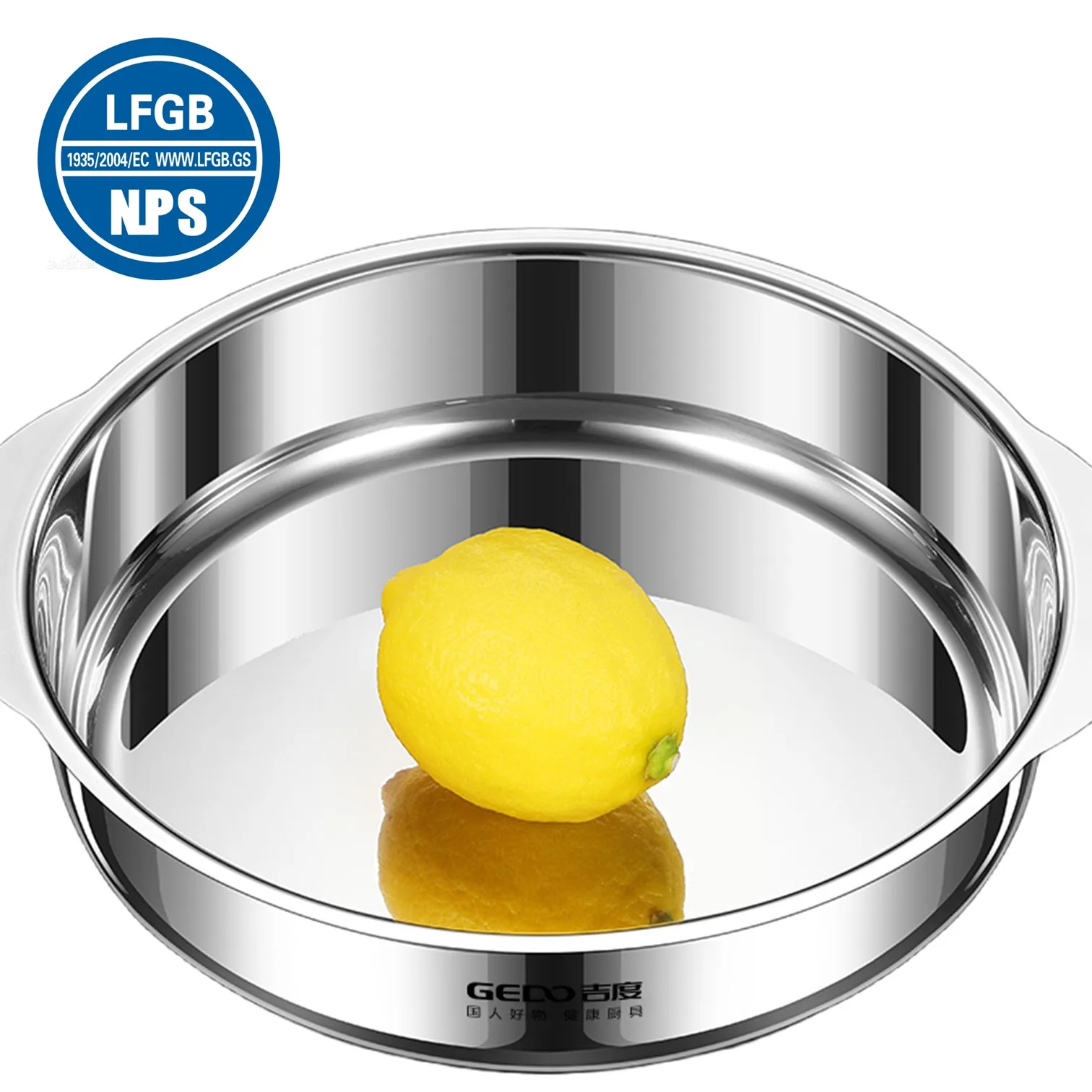 LFGB Certification 304 Stainless Steel Plate with Widen Side Handles 22/24cm Diameter Dining Dish Reflective Food Container
