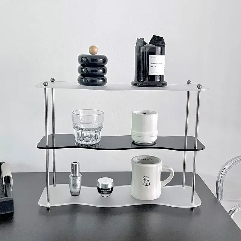 Home Acrylic Perfume Display Shelf Office Desk Accessories Desk Organizer Wave Desktop Shelf Water Cup Storage Bedroom Decor