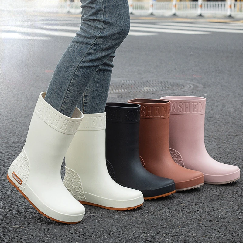 Rain Boots Ladies Waterproof Work Safety Garden Galoshes Women Mid Calf Rubber Boots Non Slip Shoes Kitchen Footwear Rainshoes