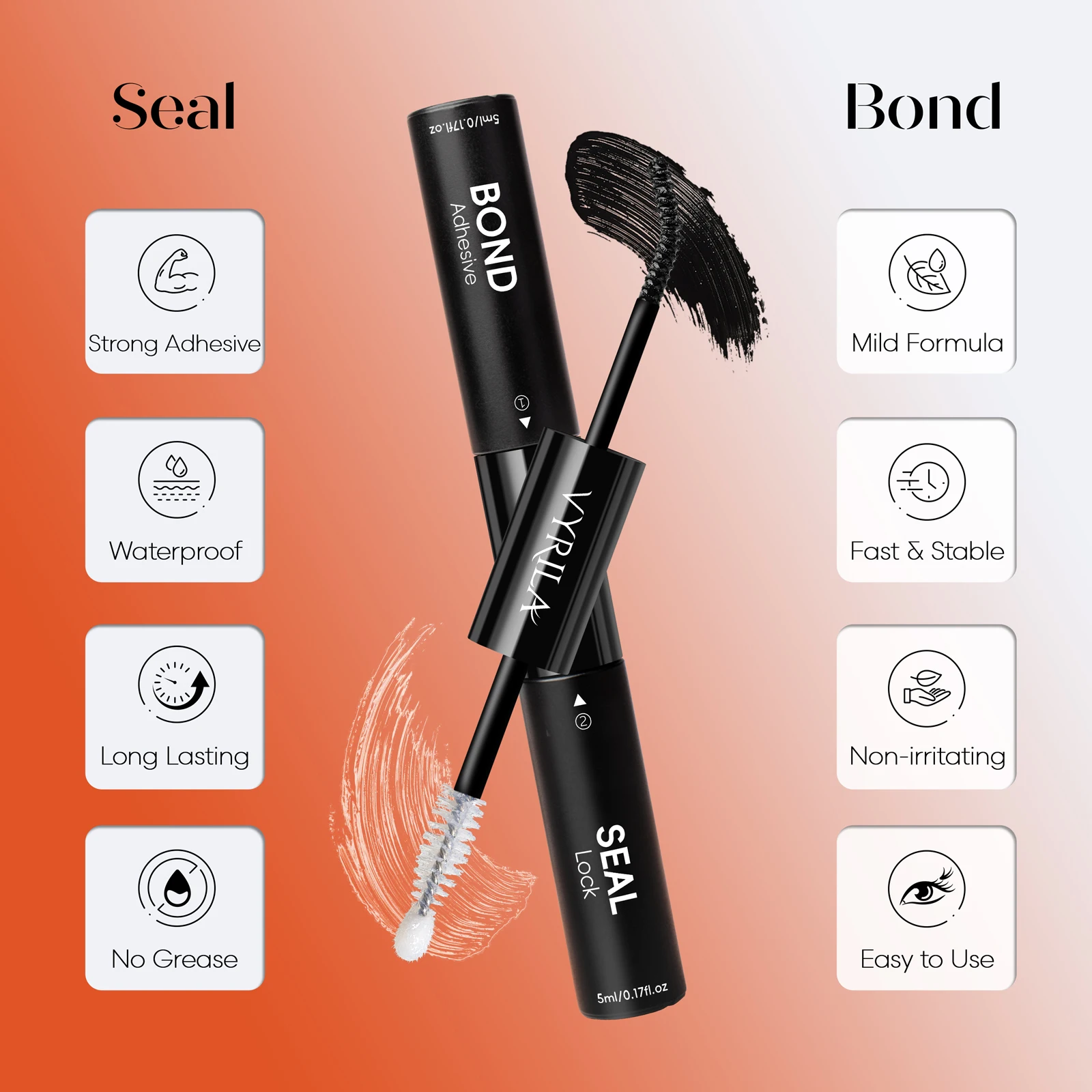 VYRILA Lash Bond and Seal 10ML Lash Clusters Long Lasting Lash Glue Waterproof for Individual Cluster Lashes Glue Latex Free