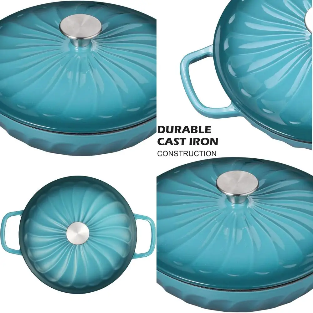 

Blue-Green 3.8 Qt Enameled Cast Iron Dutch Oven with Lid and Handles