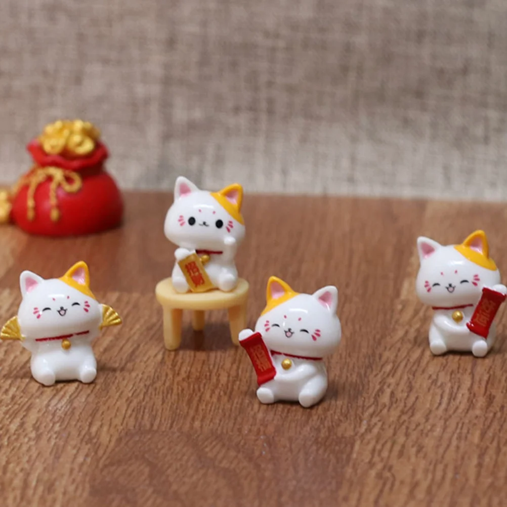 

12 Pcs Mini Fortune Figurines Resin Lucky Cat Statues Small Animals Decor Indoor Outdoor Garden Ornaments Planter Cat Figure