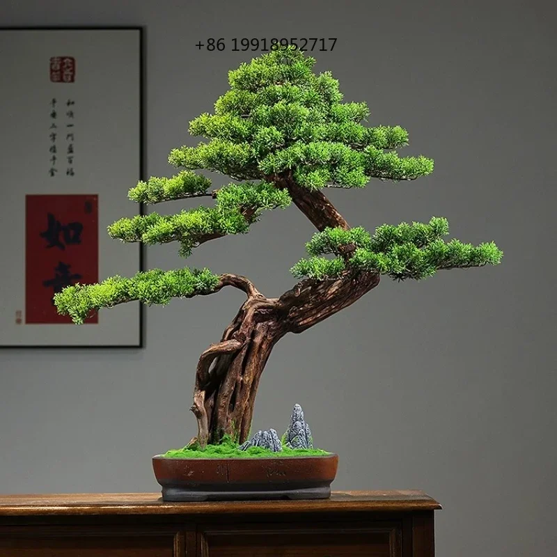 Chinese-style simulated red maple bonsai welcome pine ornament indoor hotel solid wood green plant potted decoration JJ439