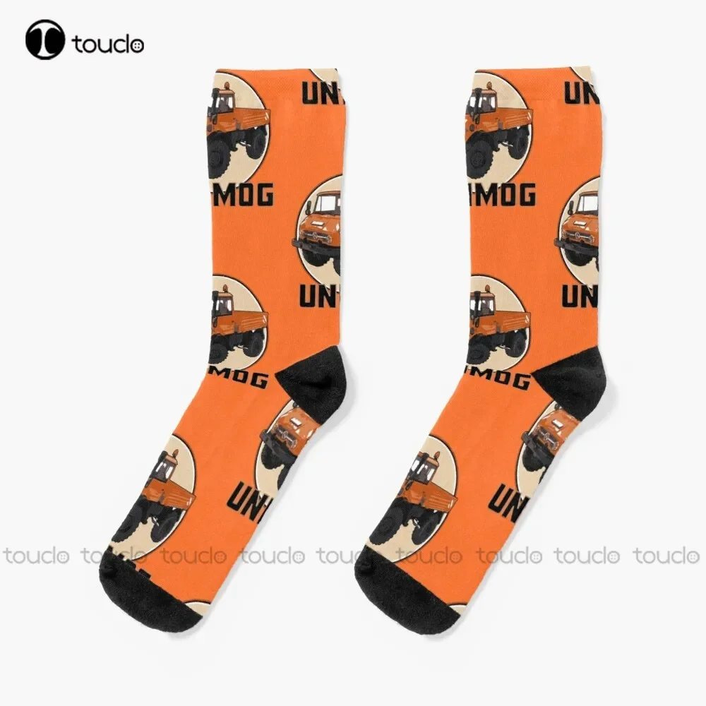 Unimog Orange Car Retro Car Vintage Automotive 4Wd 4 Wheel Drive Socks Cotton Socks For Men Christmas Gift Custom Women Men