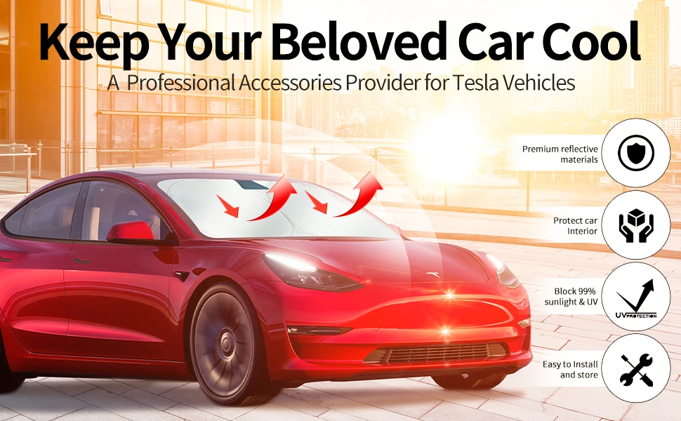 Windshield Sunshade for Tesla Model Y 3 2017-2025 2026 Folding Front Window Sun Shade Cover Heat Protection Visor Accessories view 4