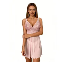Pink Lace Sheer Lingeries for Women V-Neck Floral Embroidery Mesh Chemise Nightgown Sleepwear Sexy Nightwear Honeymoon Boudoir - Image 3