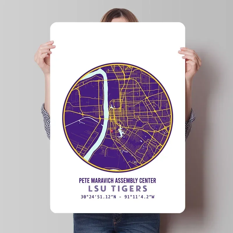 LSU Tigers Basketball Poster Map Metal Sign Aesthetic Room Decor Men Custom Tin Plaques for Wall Art Decoration Bar Accessories