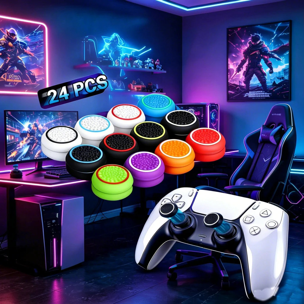 Fundas de Silicona para Control de PS5, PS4 y Xbox, 24 Unidades, Diseño Arcoíris, Antideslizantes, Cómodas y Protectoras para los Joysticks