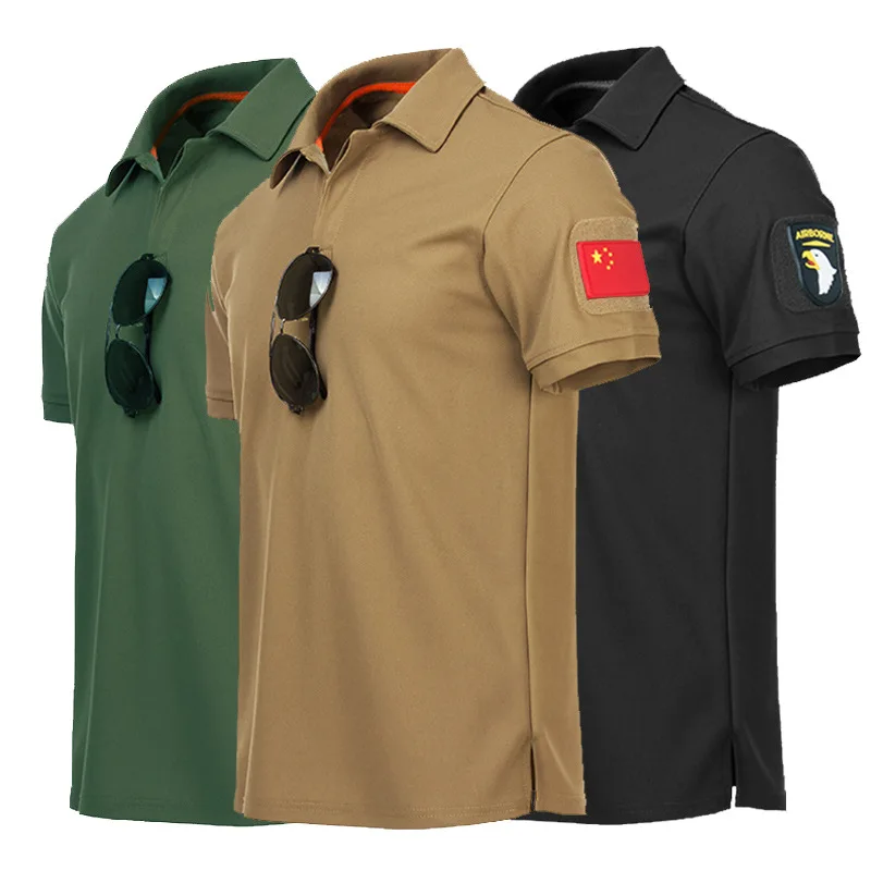 Casual Men Summer T-Shirts Tactical Military Short Sleeve T-Shirts Hiking Training Quick Dry Breathable Tops Tees Solid Color