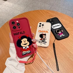 Mafaldas Cute Cartoon Phone Case for Samsung S24 S23 S22 S21 S20 Note 20 FE Plus Ultra 5G Soft Silicone Cover With Hand Strap