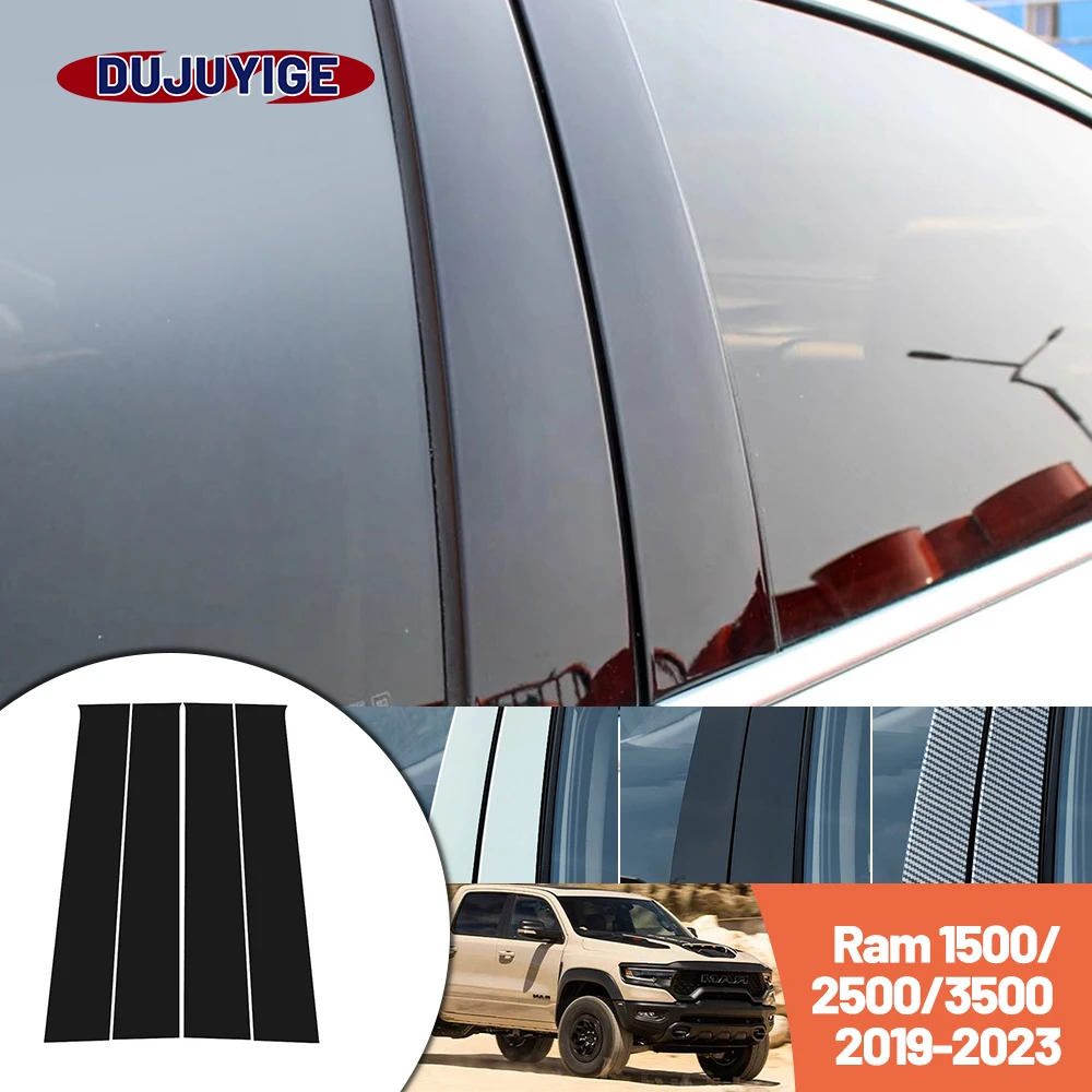 

Bright black carbon fiber door and window B C Pillar sticker suitable For Dodge Ram 1500 2500 3500 2019-2023 2020 2021