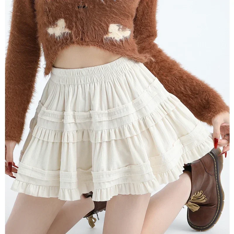 Fal Winter Y2k Ruffles Skirt Female Kawaii Elastic Waist Cake Mini Skirt Women Korean Fashion Kawaii Streetwear Faldas Mujer New