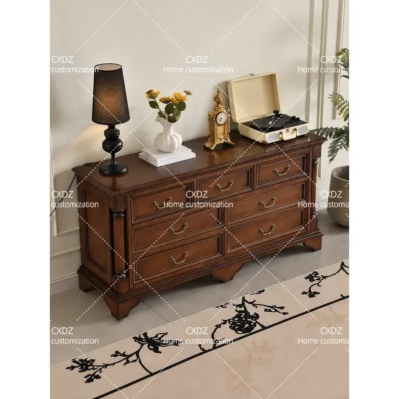 American Country Solid Wood 7 Drawer Chest Cabinet Living Room Storage Locker Multi Scene Wall Mounted Assembly Furniture