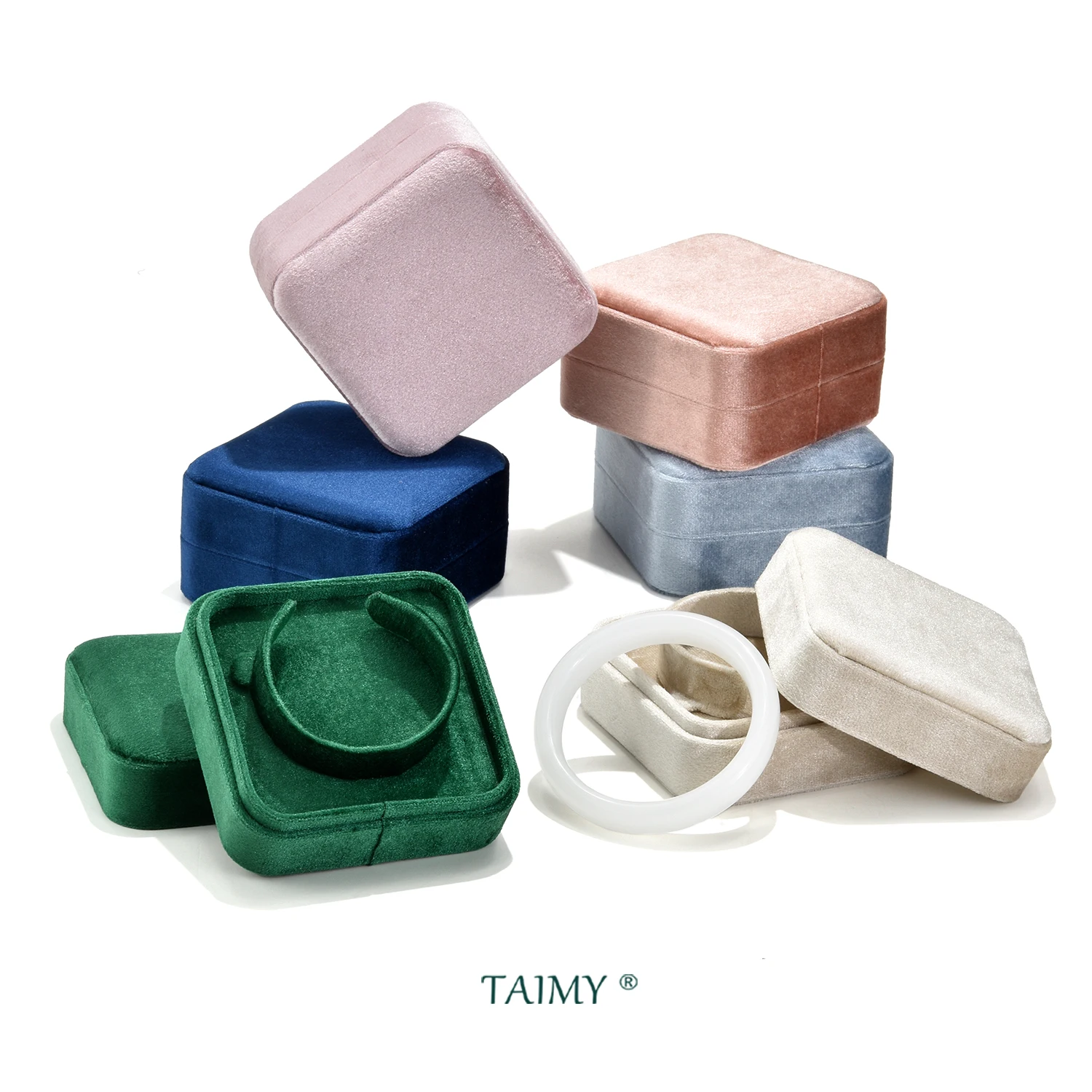 TAIMY Wholesale Velvet Custom Logo Bracelet Holder Display Jewelry Box Suede Presentoir Bracelet Gift Packaging Case