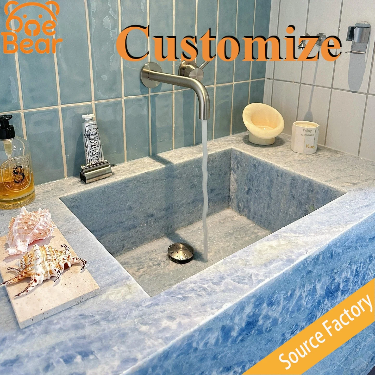 

Extra Deep Marble Sink Anti-overflow Stone Basin Wear Resistant Polished Lavabo for Household & Hotel Use